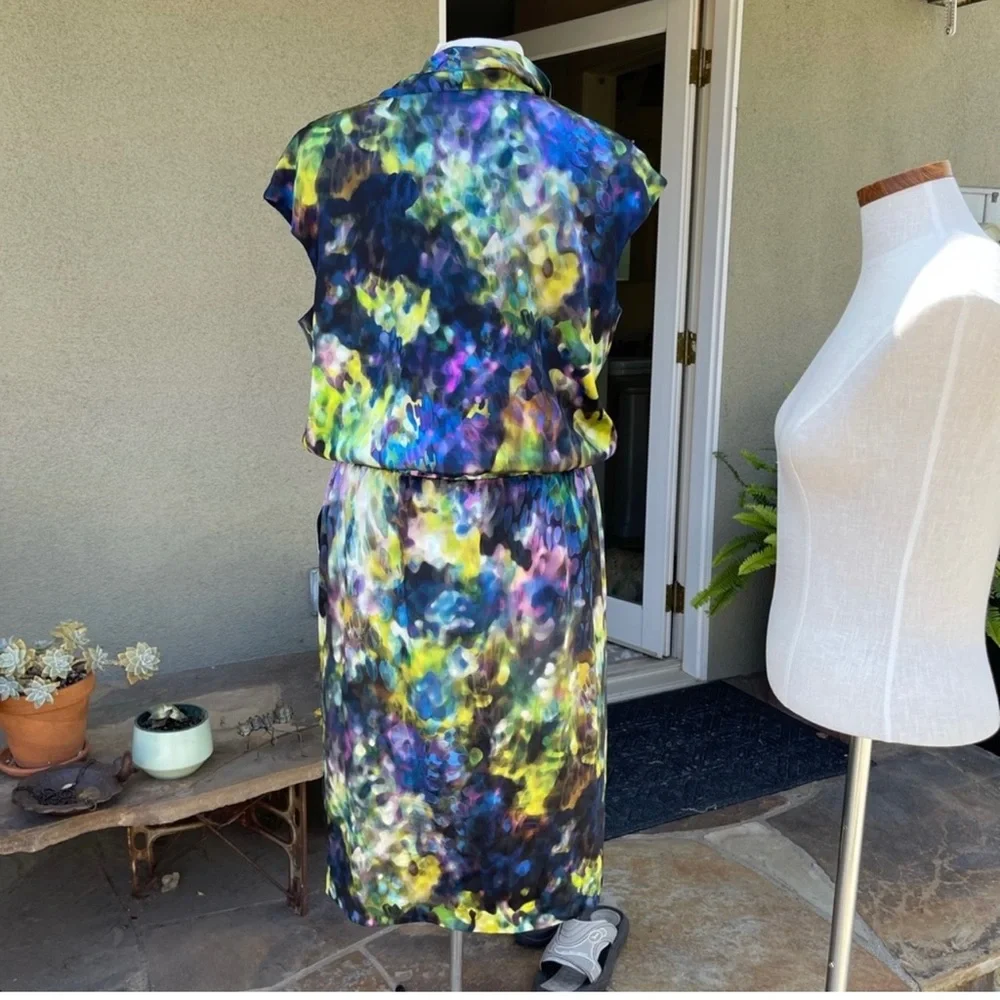 St. John watercolor print silk midi dress - Picture 3 of 13